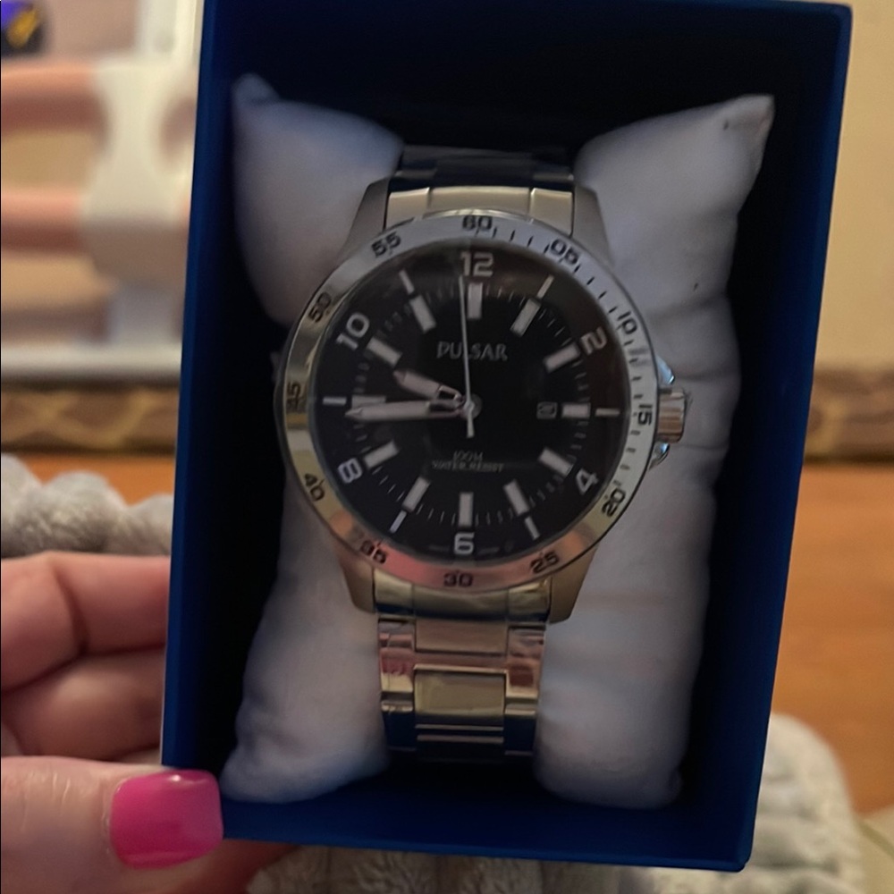 Pulsar Black Dial Silver Watch